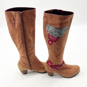 Desigual ESTHER High Shaft High Heel Boots, EU 37 US 6.5, Brown Floral